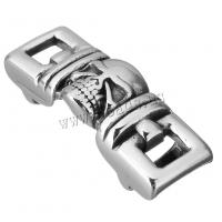 Stainless Steel Slide Charm, Skull, blacken, 43x16x14mm, Hole:Approx 13x6mm, 10PCs/Lot, Sold By Lot