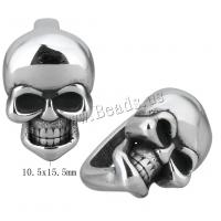 Stainless Steel Slide Charm, Skull, blacken, 10.50x15.50x12mm, Hole:Approx 7x12mm, 10PCs/Lot, Sold By Lot