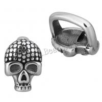Stainless Steel Slide Charm, Skull, blacken, 11x15x13mm, Hole:Approx 7x12mm, 10PCs/Lot, Sold By Lot
