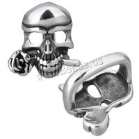 Stainless Steel Slide Charm, Skull, blacken, 15x16x13mm, Hole:Approx 7x12mm, 10PCs/Lot, Sold By Lot