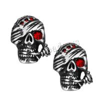 Stainless Steel Large Hole Beads, Skull, with rhinestone, original color, 16x21x13mm, Hole:Approx 6mm, 10PCs/Lot, Sold By Lot