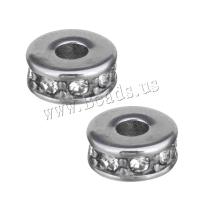 Stainless Steel Spacer Beads, Rondelle, with rhinestone, original color, 7x3x7mm, Hole:Approx 2.5mm, 10PCs/Lot, Sold By Lot