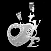 Stainless Steel Couple Pendants, Heart, original color, 30x31x1mm, Sold By PC