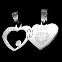 Stainless Steel Couple Pendants, Heart, original color, 21x41x1mm, Sold By PC