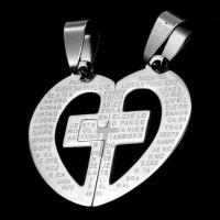 Stainless Steel Couple Pendants, Heart, original color, 27x30x1mm, Sold By PC