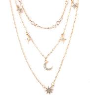 Multi Layer Necklace Zinc Alloy Moon and Star plated multilayer & for woman & with rhinestone golden Sold By PC