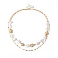 Mode-Multi-Layer-Halskette, Zinklegierung, mit Perlen, plattiert, Doppelschicht & für Frau, goldfarben, verkauft von PC