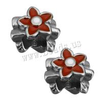 Stainless Steel Large Hole Beads, Flower, enamel, original color, 12x9x12mm, Hole:Approx 2.5mm,5.5mm, 10PCs/Lot, Sold By Lot