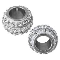 Stainless Steel Beads, with Rhinestone Clay Pave, Drum, original color, 16x10.50x16mm, Hole:Approx 8mm, 10PCs/Lot, Sold By Lot