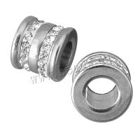 Stainless Steel Beads, with Rhinestone Clay Pave, Tube, original color, 10.50x12x12mm, Hole:Approx 5.5mm, 10PCs/Lot, Sold By Lot