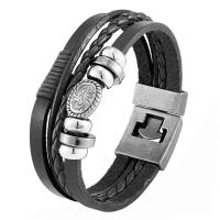 PU Leather Bracelet, with Tibetan Style, multilayer & for man, more colors for choice, Length:Approx 8.27 Inch, Sold By PC