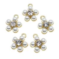 Colgantes de Aleación de Zinc en Forma Flor, con perla, con diamantes de imitación, dorado, 17x14x7mm, Vendido por UD