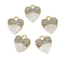 Tibetan Style Rhinestone Pendants, with Shell, Heart, with rhinestone, golden, 15x13x4mm, Sold By PC