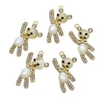 Tibetan Style Rhinestone Pendants, with pearl, Bear, with rhinestone, golden, 30x17x6mm, Sold By PC