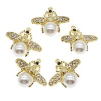 Tibetan Style Rhinestone Pendants, with pearl, Bee, with rhinestone, golden, 24x26x9mm, Sold By PC