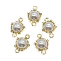 Zinc Alloy Connector with pearl Round with rhinestone golden Sold By PC