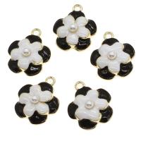 Tibetan Style Flower Pendants, with pearl, enamel, mixed colors, 24x20x8mm, Sold By PC