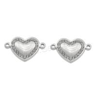 Stainless Steel Connector, 304 Stainless Steel, Heart, with rhinestone, silver color, 19x13.50x2.50mm, 10PCs/Bag, Sold By Bag