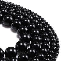 Perles en verre de mode, Des billes de verre, Rond, poli, Naturel & DIY & normes différentes pour le choix, noire, Vendu par 14.96 pouce brin