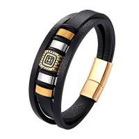 PU Leather Bracelet, with Stainless Steel, plated, different size for choice & for man, more colors for choice, Sold By PC