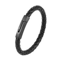 PU Leather Bracelet with Stainless Steel gun black plated & for man Sold By PC