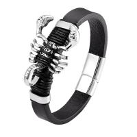 cuir PU bracelet, avec acier inoxydable 316L, normes différentes pour le choix & pour homme, noire, Vendu par PC