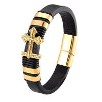 cuir PU bracelet, avec acier inoxydable, Placage, teints & normes différentes pour le choix & pour homme, noire, Vendu par PC