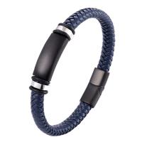 PU Leather Bracelet with 316L Stainless Steel gun black plated dyed & for man Sold By PC