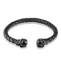 PU Leather Cuff Bangle with 316L Stainless Steel plated Adjustable & dyed & for man 6mm Sold By PC