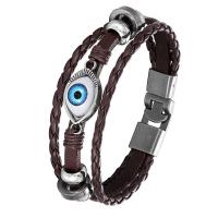 PU Leather Bracelet, with Tibetan Style, Evil Eye, multilayer & for man, more colors for choice, Length:Approx 8.27 Inch, Sold By PC