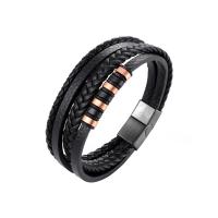 PU Leather Bracelet with 316L Stainless Steel plated multilayer & dyed & for man Sold By PC