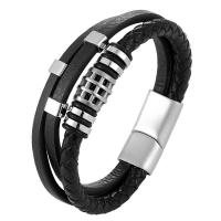 PU Leather Bracelet with 316L Stainless Steel multilayer & for man Sold By PC