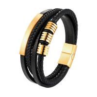 PU Leather Bracelet with Stainless Steel plated multilayer & dyed & for man Sold By PC