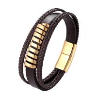 PU Leather Bracelet, with Stainless Steel, plated, multilayer & dyed & different size for choice & for man, more colors for choice, Sold By PC