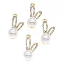 Colgantes Animales de Aleación de Zinc, con perla, Conejo, con diamantes de imitación, dorado, 28x12x10mm, Vendido por UD