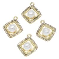 Colgantes de diamantes de imitación de la aleación de zinc, con perla, Rombo, con diamantes de imitación, dorado, 18x18x10mm, Vendido por UD