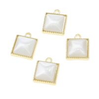 Tibetan Style Pendants, with Pearl Shell,  Square, golden, 15x12x4mm, Sold By PC