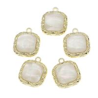 Tibetan Style Pendants, with Pearl Shell,  Square, golden, 12x12x4mm, Sold By PC