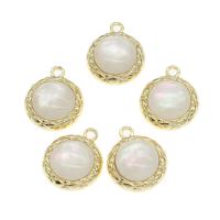 Tibetan Style Pendants, with Pearl Shell, Round, DIY, golden, 22x18x7mm, Sold By PC