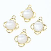 Tibetan Style Pendants, with pearl & Pearl Shell, Flower, DIY, golden, 20x16x5mm, Sold By PC