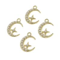 Zinc Alloy Moon Pendants with pearl Moon and Star golden Sold By PC