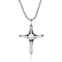Stainless Steel Jewelry Necklace, 316L Stainless Steel, Cross, anoint, Unisex & box chain & with cubic zirconia, silver color, 61x41mm, Length:Approx 23.62 Inch, Sold By PC