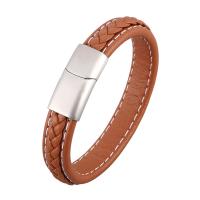 Microfiber PU Bracelet stainless steel magnetic clasp silver color plated Unisex & woven pattern brown Sold By Strand