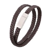 Microfiber PU Bracelet, stainless steel magnetic clasp, silver color plated, Double Layer & braided bracelet & Unisex & different size for choice, brown, 6x3mm, Sold By PC