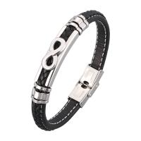 Microfiber PU Bracelet with Stainless Steel silver color plated Unisex & woven pattern black Sold By PC