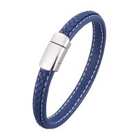 Microfibre PU bracelet, acier inoxydable fermoir magnétique, Placage de couleur argentée, unisexe & normes différentes pour le choix & motif tissé, bleu, 8x5mm, Vendu par brin