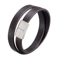 Microfiber PU Bracelet stainless steel magnetic clasp silver color plated Double Layer & Unisex brown Sold By Strand