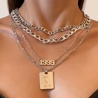 Multi Layer Necklace Zinc Alloy plated cross chain & curb chain & figaro chain & for woman nickel lead & cadmium free  Sold By Set
