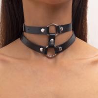 Kragen Halskette, PU Leder, silberfarben plattiert, Doppelschicht & für Frau, schwarz, verkauft per ca. 16.92 ZollInch Strang