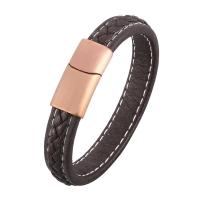 Microfiber PU Bracelet stainless steel magnetic clasp plated Unisex & woven pattern brown Sold By Strand